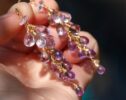 Pink Amethyst Long Cluster Earrings in Gold Filled, Wire Wrapped Gemstone Statement Earrings