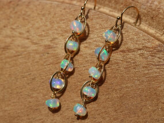 Ethiopian Opal Dangle Earrings, Ethiopian Opal Earrings in Gold