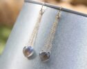 Long Labradorite Earrings in Gold Filled, Gemstone Dangle Earrings with Gray Gemstone