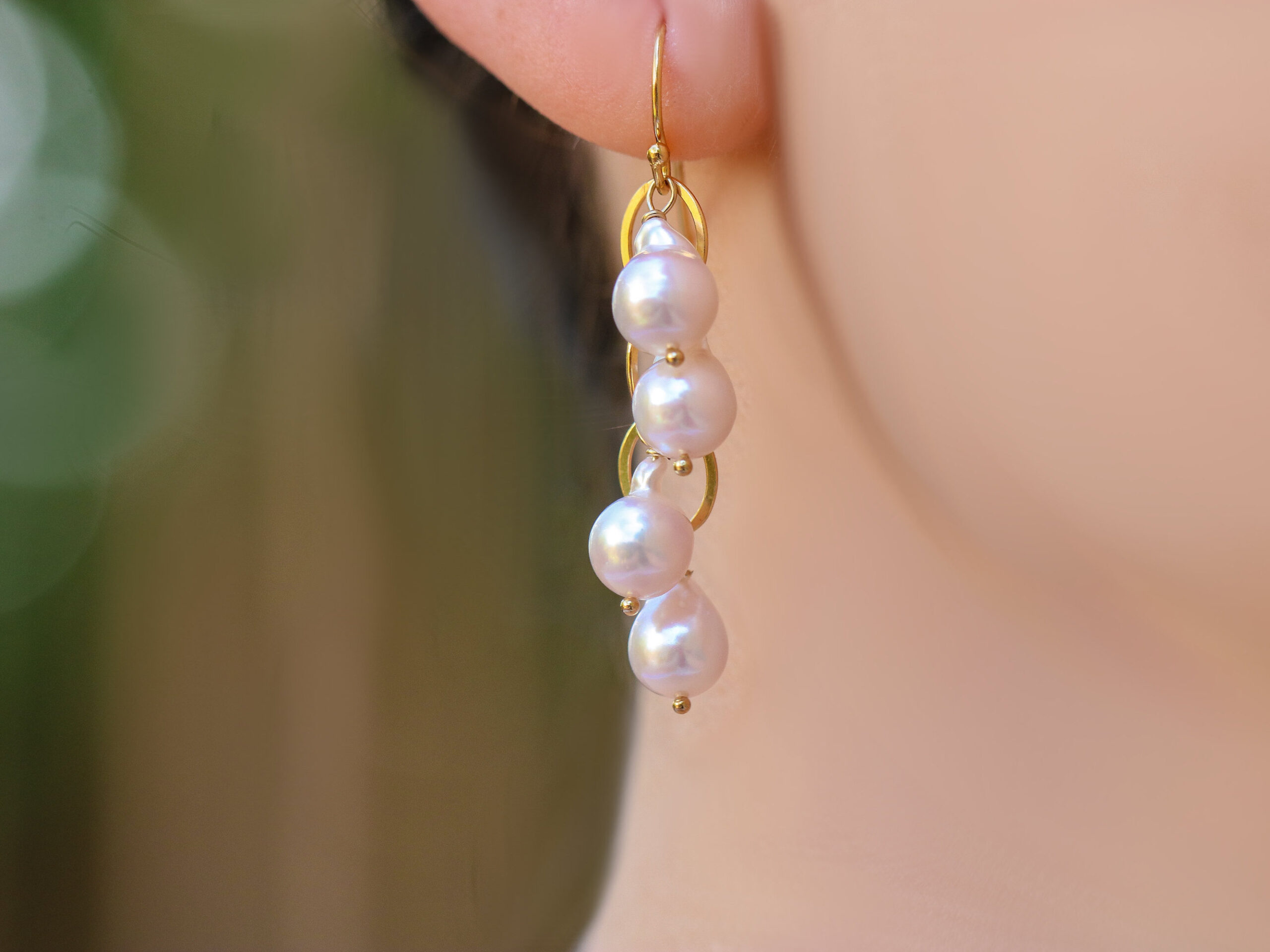 Akoya Pearl Dangle Earrings, Genuine Pearl Earrings in Gold
