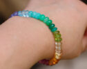 Solid Gold 14K Rainbow Bracelet with Precious Gemstones, Colorful Multi Gemstone Bracelet