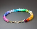 Solid Gold 14K Rainbow Gemstone Bracelet with Precious Stones, Colorful Multi Gemstone Bracelet