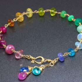 The Rainbow Day Bracelet – Solid Gold 14K Rainbow Precious Gemstone Wire Wrapped Bracelet