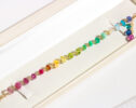 Solid Gold 14K Rainbow Precious Gemstone Wire Wrapped Bracelet