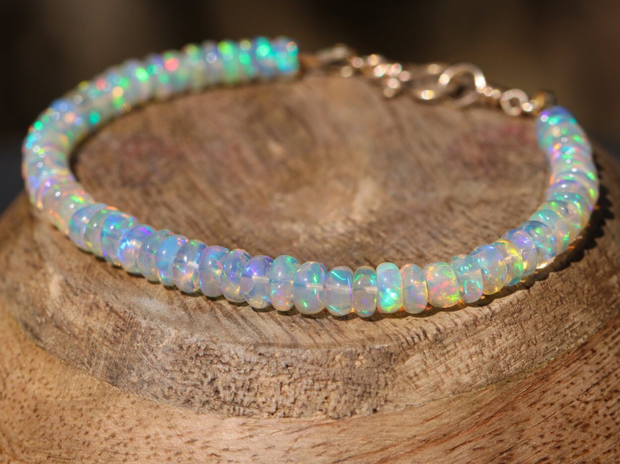 Solid Gold 14K Welo Opal Bracelet, Ethiopian Opal Bracelet Valltasy