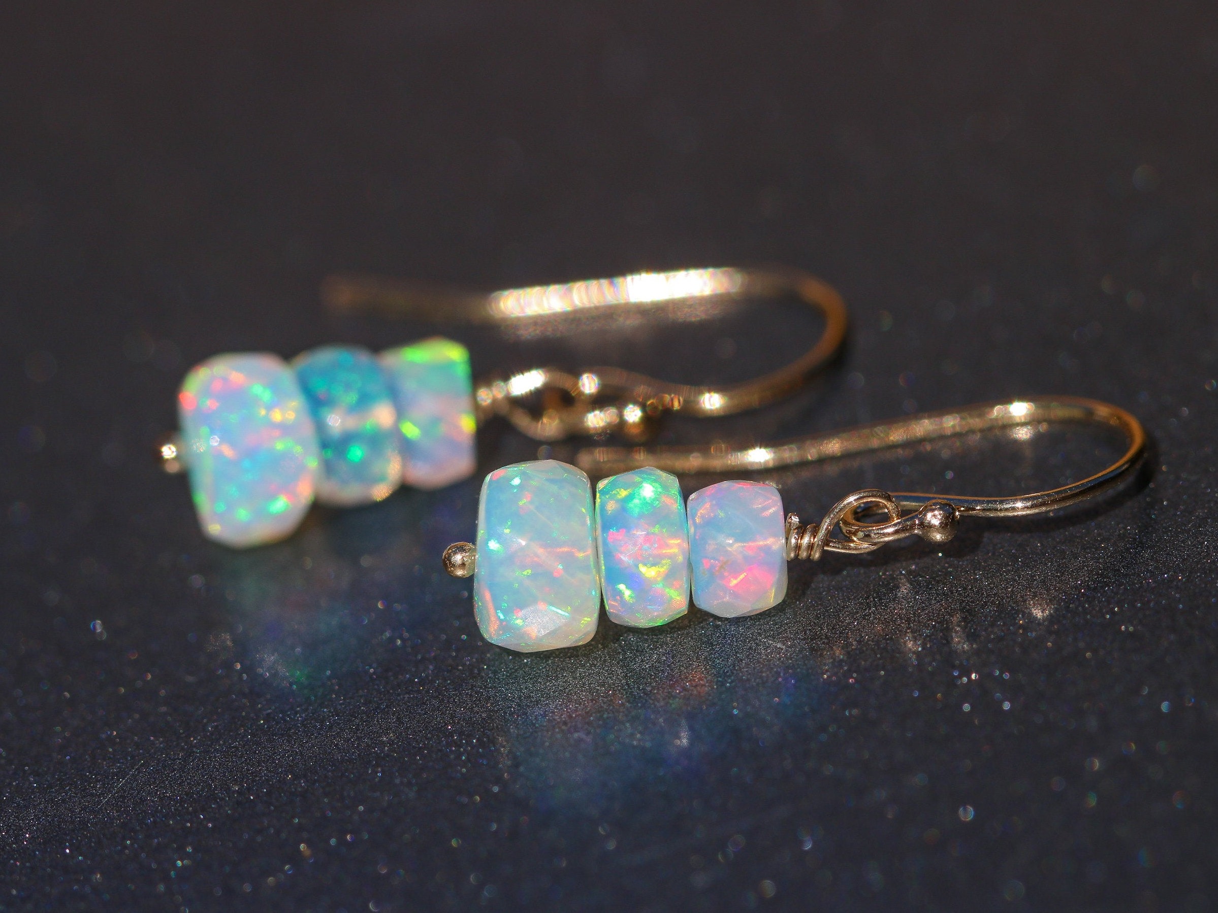 Ethiopian Opal Dangle Gemstone Earrings in Gold Filled