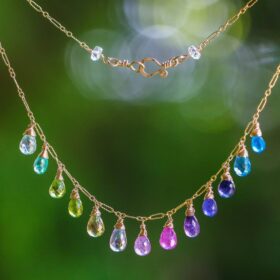 The Rainbow Lagoon Necklace – Multi Gemstone Colorful Rainbow Necklace in Gold Filled