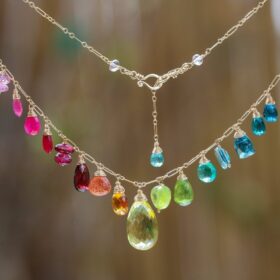 The Fancy Summer Necklace – Solid Gold 14K Rainbow Multi Gemstone Necklace, Precious Drop Necklace