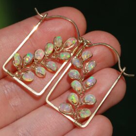The Opal Vine Earrings – Ethiopian Opal Rectangle Hoop Earrings, Welo Opal Modern Hoops