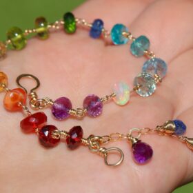 The Toy Bracelet – Rainbow Gemstone Bracelet Wire Wrapped in Gold Filled, Precious Multi Stone Bracelet
