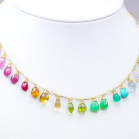 The Rainbow Day Necklace – Solid Gold 14K Rainbow Multi Gemstone Necklace, Precious Drop Necklace