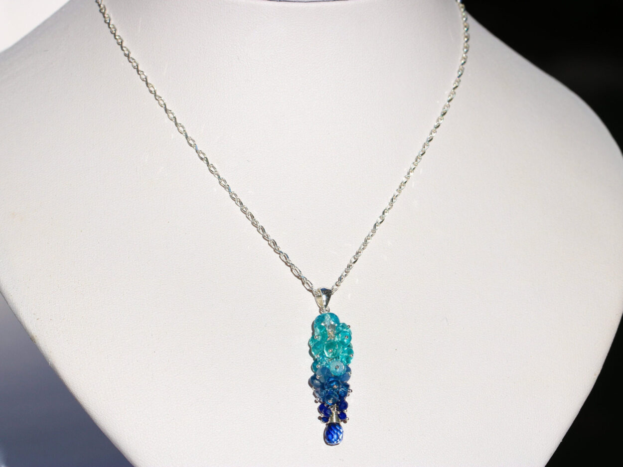 Turquoise Cluster Necklace- Aquamarine Apatite Silver Oxidized