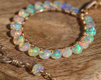 Solid Gold 14K Ethiopian Opal Gemstone Hoop Pendant