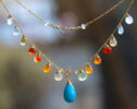 Solid Gold 14K Mexican Fire Opal and Turquoise Drop Necklace