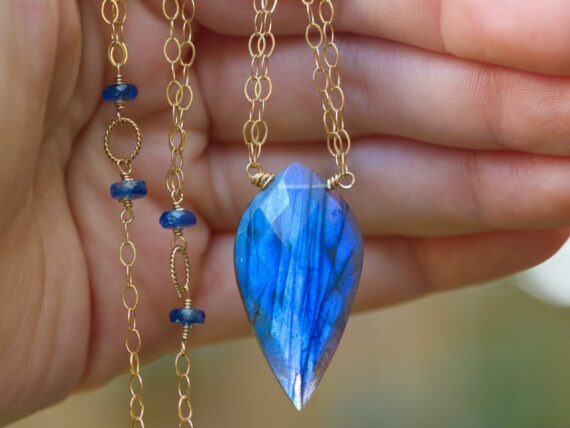 Blue Labradorite Necklace in Gold Filled