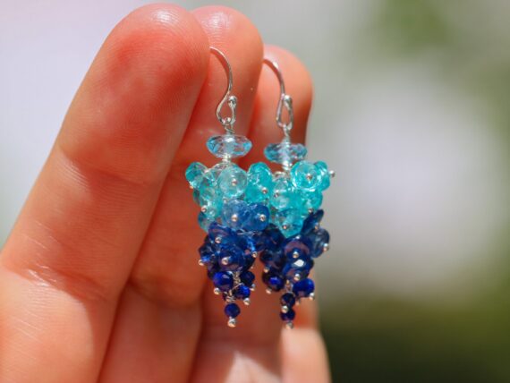 Blue Topaz, Apatite, Kyanite Gemstone Cluster Earrings