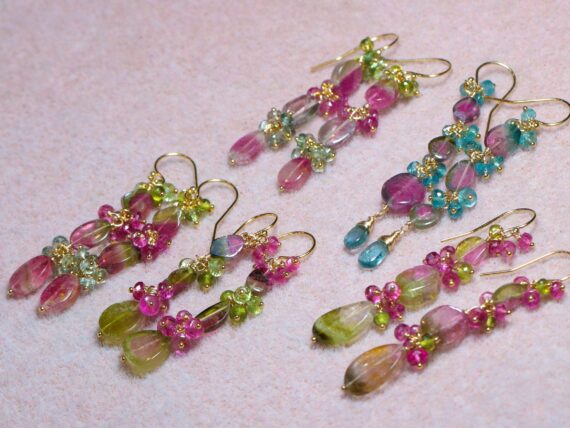 Watermelon Tourmaline Linear Earrings, Luxury Collection 14K Gold Filled, One of a Kind