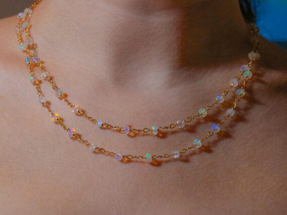 Kissed Necklace - Ethiopian Opal and Rainbow Moonstone Gemstone Necklace