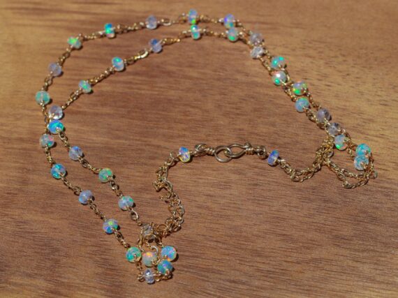 Kissed Necklace - Solid Gold 14K Ethiopian Opal and Rainbow Moonstone Gemstone Necklace