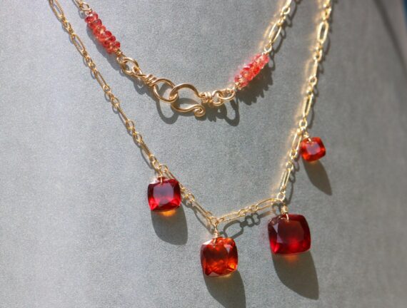 Hessonite Garnet Necklace, Red Orange Gemstone Necklace