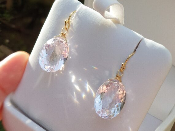 Solid Gold 14K Genuine Pink Amethyst Oval Earrings
