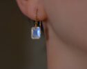Solid Gold 14K Rainbow Moonstone Earrings