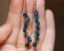 Solid Gold 14K Black Opal Dangle Drop Earrings, Long Dangle Opal Earrings