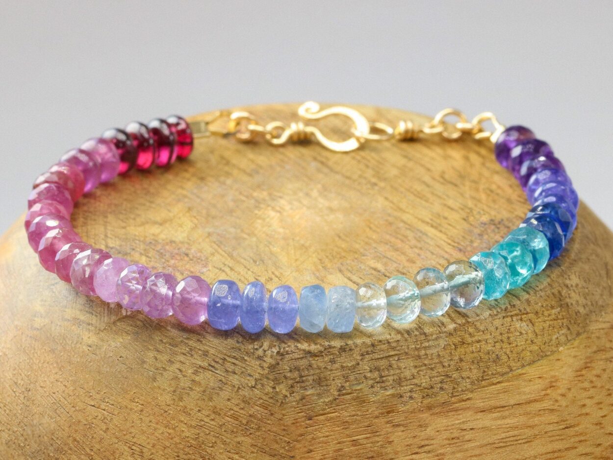 Rainbow Bracelet with Precious Gemstones, Colorful Multi Gemstone ...