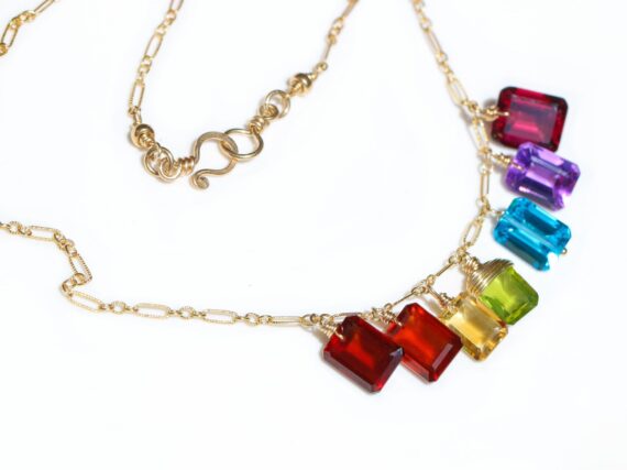 Rainbow Gemstone Necklace with Colorful Precious Stones