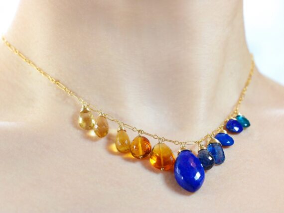 Lapis Lazuli Citrine Gemstone Necklace, Statement Luxury Necklace