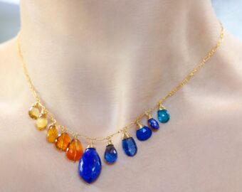 Lapis Lazuli Citrine Gemstone Necklace, Statement Luxury Necklace