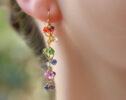 Rainbow Gemstone Chain Earrings, Colorful Cascade Earrings