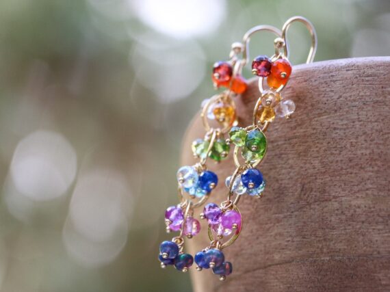 Rainbow Gemstone Chain Earrings