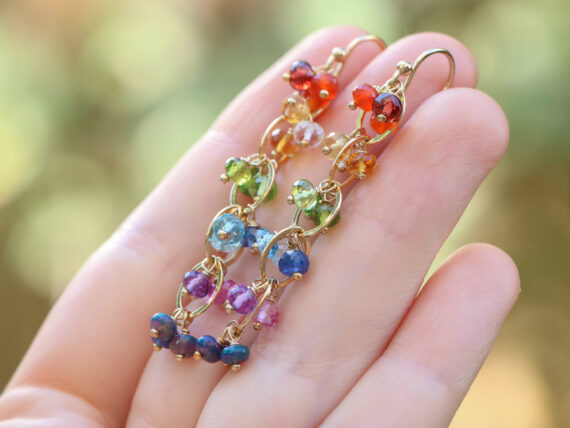 Rainbow Gemstone Chain Earrings