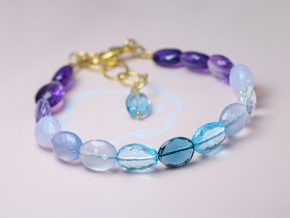 Lavender Blue Purple Gemstone Bracelet, Semi Precious Stone Bracelet, One of a Kind