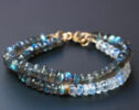 Solid Gold 14K Labradorite and Rainbow Moonstone Blue Fire Bracelet