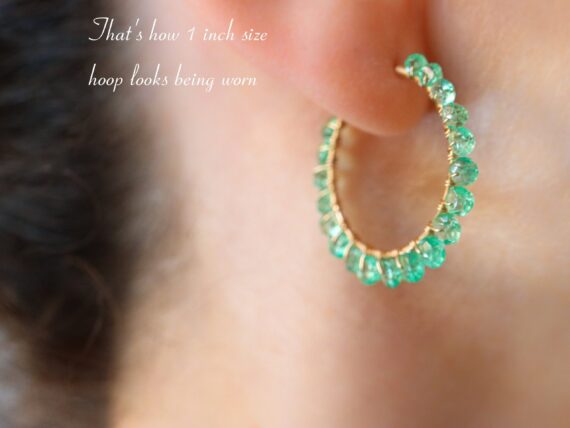 Solid Gold 14K Mexican Fire Opal Wire Wrapped Gemstone Hoop Earrings
