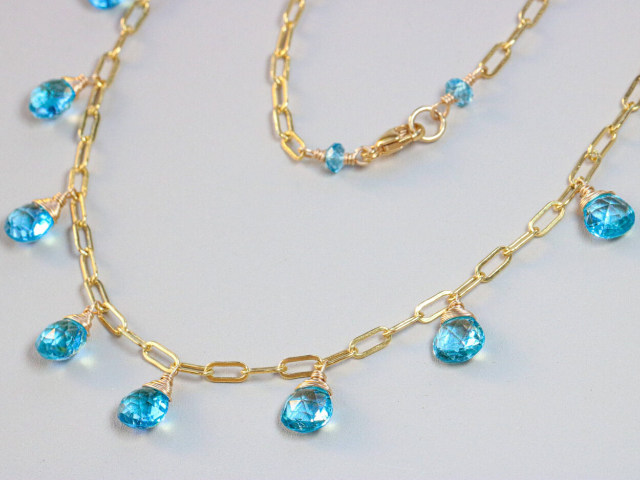 Solid Gold 14K Swiss Blue Topaz 