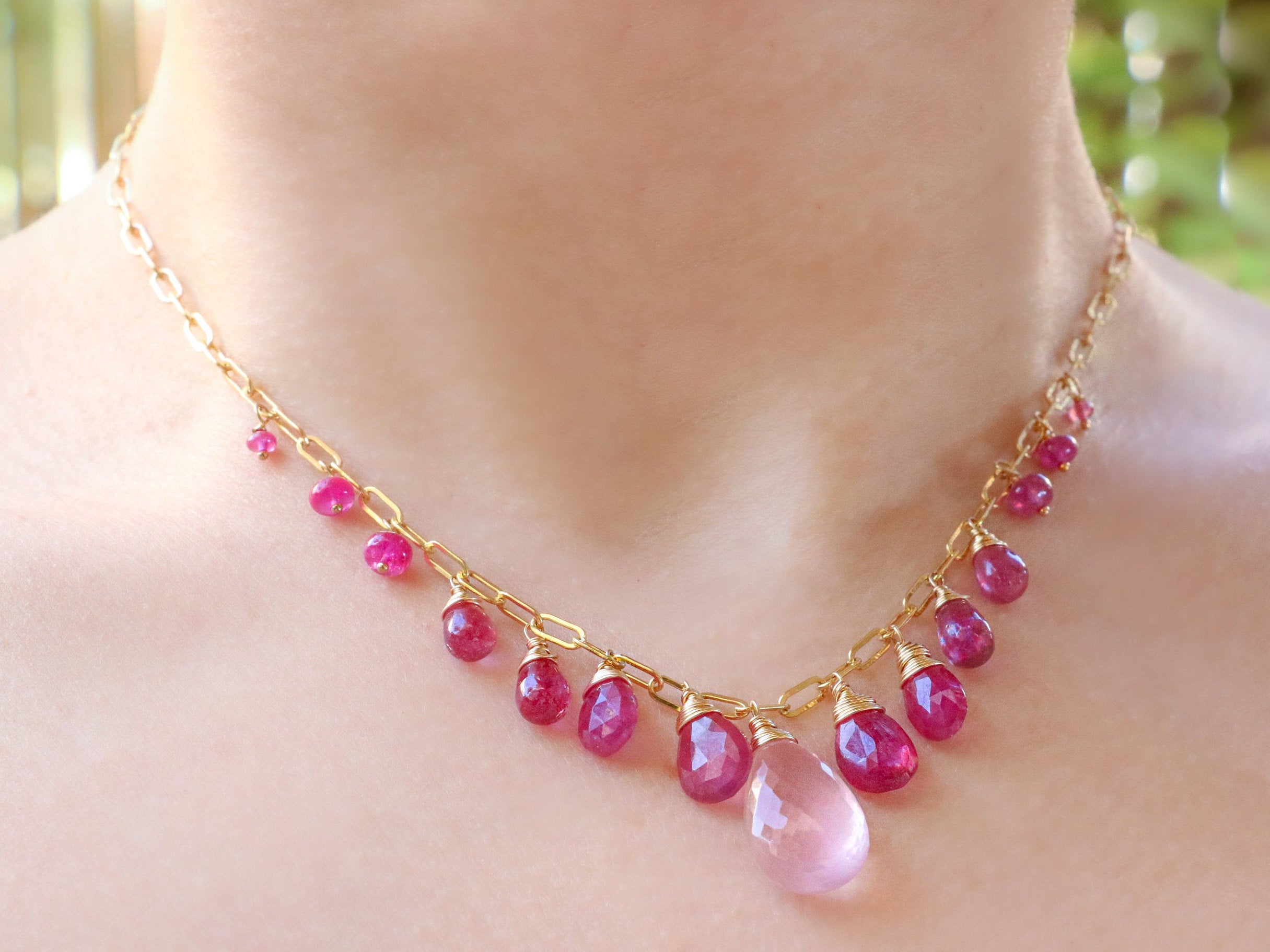 Solid Gold 14K Rose Quartz and Pink 