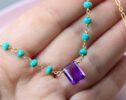 Amethyst and Turquoise Wire Wrapped Rosary Necklace