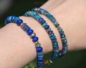 Solid Gold 14K Blue Black Opal and Lapis Lazuli Bracelet, Genuine Ethiopian Opal Bracelet