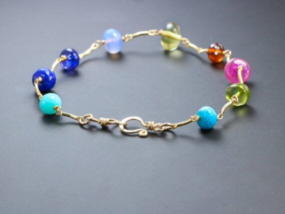 Rainbow Precious Gemstone Bracelet Wire Wrapped in Gold Filled
