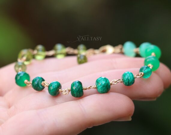 Malachite, Peridot and Chrysoprase Green Gemstone Bracelet