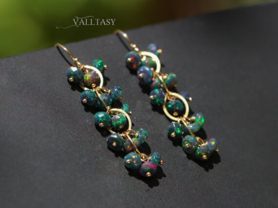 Black Opal Earrings, Black Ethiopian Opal Dangle Earrings