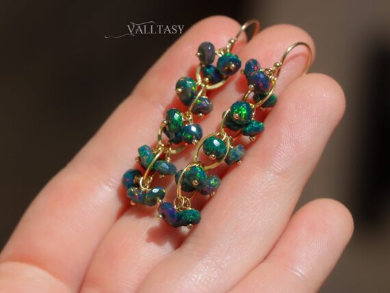 Black Opal Earrings, Black Ethiopian Opal Dangle Earrings