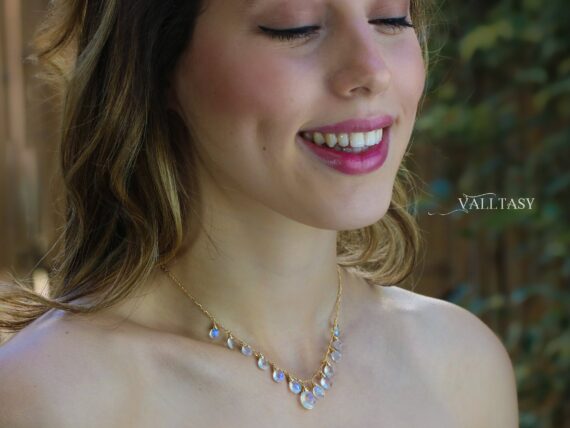 Rainbow Moonstone Necklace, Gold Filled Drop Necklace, Statement Necklace