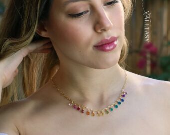 Rainbow Precious Drop Gemstone Necklace