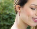 Rubellite Pink Tourmaline Earrings, Modern Linear Gemstone Earrings