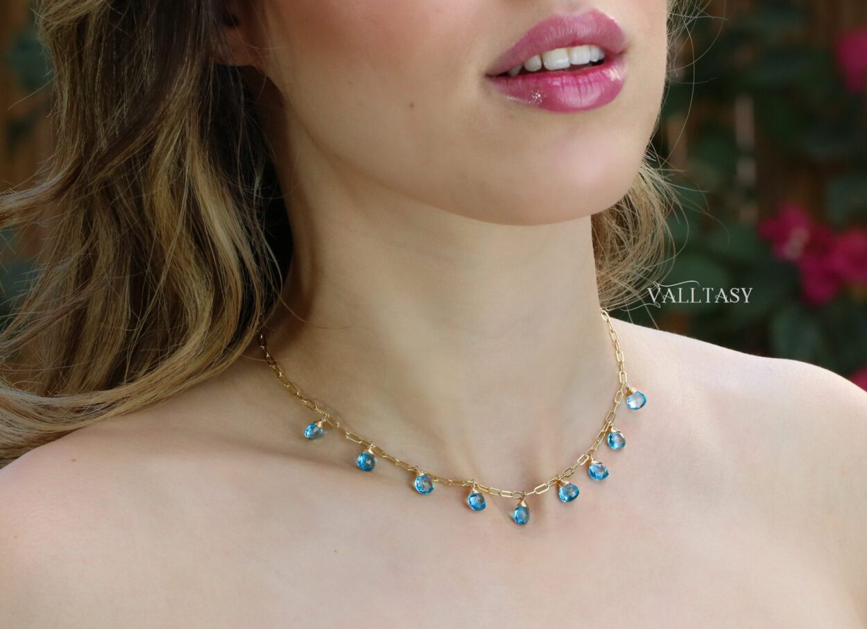 Solid Gold 14K Swiss Blue Topaz 