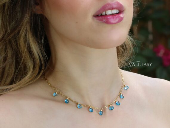 Swiss Blue Topaz Precious Gemstone Necklace